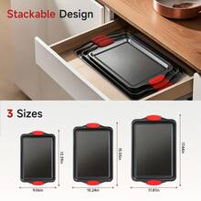 Senmeo 3-Pcs Carbon Steel Non-Stick Baking Sheets - Rectangular Grilling Trays, Oven Accessories, Baking Supplies, Durable - màu đen - Xem 4