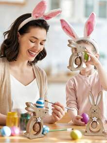 3D Wooden Rabbit Decorations, Handmade Rabbit Decor For Home, Cute Wooden Rabbit Figurines, Suitable For Easter Decorations, Easter Party Favors, Easter Tree House Party Decor, Holiday Party Props, Study Desk Decor, Dining Table Centerpiece, Birthday Gifts, Farm Decor - Multicolor - View 6