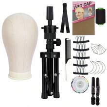 22 Inch Canvas Wig Head Stand, Wig Stand Tripod With Head, Mannequin Head For Wigs, Manikin Canvas Block Head Set Making Display - White - View 2