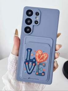 1pc Simple Solid Gray TPU 2-In-1 Card Holder Phone Case With Heart Shape Element, Anti-Drop, Anti-Slip, Full Coverage Phone Case Compatible With IPhone/Galaxy/Redmi/OPPO/ 17 Pro Max/ 16 Pro Max/ 15 Pro Max/Galaxy A07 - Multicolor - View 3