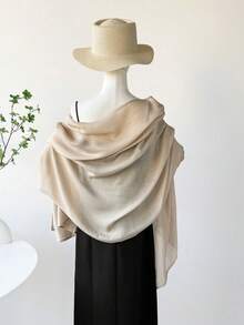 1 Peça - Lenço de Linho, Design Simples de Cor Sólida, Xale Leve Protetor Solar, Sensação Elegante Através da Fronteira Lenço Feminino, Lenço de Chiffon, Lenço Longo, Primavera/Verão para Vestido - Multicolorido - Visão 3