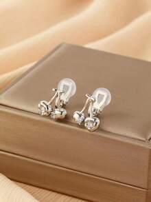 1 Pair Fashion New Cherry Zirconia Copper Clip-On Earrings For Women, Elegant Earrings Suitable For Daily Wear, Gift For Her - Ear Clip - View 7