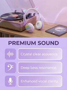 耳罩式无线耳机，可伸缩折叠设计，女性礼物，适合在线课程，缓解压力，HiFi 立体声低音，LED 灯 - 紫色 - 查看 11