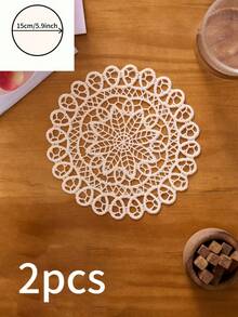 1/2/4/6件装金色波浪蕾丝刺绣圆形餐垫,波西米亚镂空设计,厨房装饰,餐桌垫,防滑杯垫/碗垫/盘子垫,适用于节日、派对、生日、婚礼、晚宴、办公室、咖啡桌、家居装饰,四季皆宜 - 金色 - 查看 14