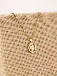 1 pieza Collar con colgante ovalado de la Virgen María de diseño de lujo versátil, accesorio de joyería adecuado para la vida diaria, fiestas, celebraciones y cumpleaños - Tipo A - Ver 3