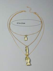 imoli 1 Set/Fashionable Creative New Bohemian CCB Ocean Element Fish Pendant Multi-Layer Necklace, Suitable As Beach Holiday Gift For Women - 31258-nek-g-eP - View 8