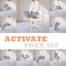 YUKSAL - Silla de oficina de piernas cruzadas con ruedas escritorio cruzado para meditación en casa yoga TDAH ergonómica para arrodillarse con soporte lumbar y altura ajustable - Marfil - Ver 3