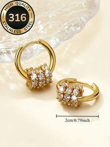 1 Pair Women's Stainless Steel Golden Hoop Earrings, Low Allergy, Anti-Fading, Comfortable & Versatile, Minimalist & Elegant, Suitable For Daily Wear Or Parties, Fashion Jewelry, A Thoughtful Gift For Women - Gold - View 2