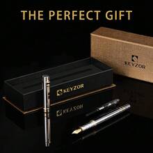KEYZOR Schwarzer Füller Set, Füllfederhalter edel mit 24k vergoldetem Fein Nib, TintennachfüllkonVe..rter, Bestes Geschenk für Herren und Damen, Manager, Führungskräfte | Geschenkbox-8724 - Plata - Ver 6
