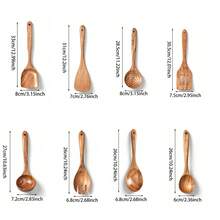 10件套木制烹饪工具套装，木制厨房用具，带收纳盒，坚固耐用，轻便耐热，厨房烘焙用品配件 - 棕色 - 查看 17