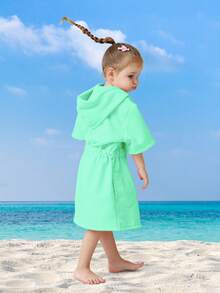 1pc Children's Embroidered Crown Hooded Bathrobe, Zipper Closure Robe, Non-Choking, Super Soft Fiber, Suitable For Multiple Ages, Absorbent, With Pockets, Essential For Home, Beach, Swimming, Showering, Spa, Can Dry Hair & Body, Durable & Reusable - Mint Green - View 7