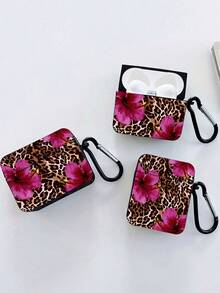 猎豹纹、豹纹时尚性感豹纹芙蓉花苹果蓝牙耳机保护套，哑光黑方形加厚设计，配有1个黑色登山扣，适合通勤、购物、校园等各种场合，也可作为礼物送给女朋友。 - 黑色 - 查看 4