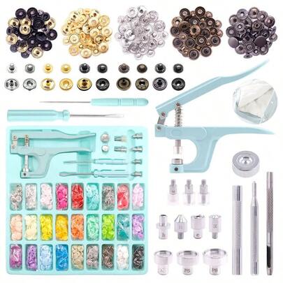 Snap Fasteners Kit With Pliers, 31 Colors 408Sets T5 Plastic Metal Buttons, Snaps And Snap Pliers Set For Sewing And Crafting, DIY Projects, Includes Storage Box