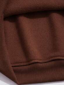 Men's Crew Neck Sweatshirt, Unisex Flannel Lined Sweater With Mountain Print - Rust Brown - View 4