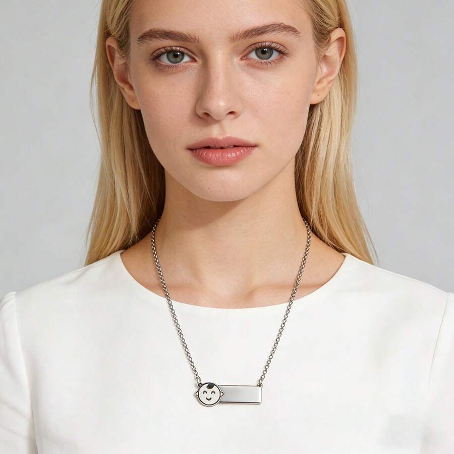 1件微笑男孩项链，可调节链条首饰，不锈钢笑脸标签项链 - 彩色 - 查看 1