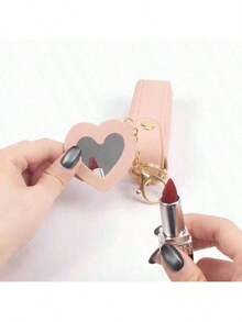 1pc Leather Lipstick Holder With Heart-Shaped Mirror, Women Makeup Keychain.Heart-Shaped Mirror Decor Red Packet, Multi-Color Women Makeup Bag, Heart-Shaped Bag Decor Fashion Keychain Pendant, Wallet, Handbag, Bag Accessories, Cosmetic Bag, Cosmetic Bag, Cosmetic Bag, Cosmetic Bag, Cosmetic Storage Bag, Travel, Cosmetic Pouch, Bag, Vanity, Cosmetic Pouch, Travel Essentials, Cosmetic Bag, Travel Essentials, Vanity Accessories, Small Cosmetic Bag, Cosmetic Pouch - Nhiều màu - Xem 2