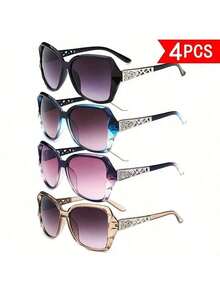 This Four-Piece Women's Eyeglasses Set Features A Classic, Elegant, And Retro Oversized Frame Design, Making It Ideal For Summer Sun Protection And Stylish Styling. The Temples Feature A Unique Openwork Design. Suitable For Everyday Wear, Shopping, Photography, And Pairing With Various Outfits. - Nhiều màu - Xem 3