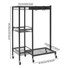 gladney Black Mobile Cleaning Trolley Cart With 6 Swivel Wheels 3 Brakes Vertical Space‑Saving Carbon Steel Organizer With 3 Baskets Hooks Mesh Panels And Raised Guardrails - Black - View 2