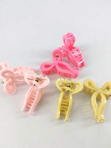 6个/包 4.5厘米糖果色蝴蝶结塑料发夹，适合女性日常佩戴，优雅时尚发爪夹 - 彩色 - 查看 4