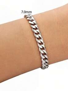 1pc Stainless Steel Cuban Link Chain Bracelet, Men's Hip Hop Accessory, Cool Fashion Couples Jewelry, Father's Day, Christmas, Thanksgiving, Birthday, Holiday Gift Valentine's Day - Bracelet - View 14