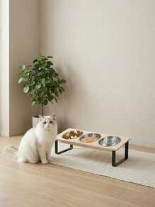 PETSIN Elevated Pet Bowls With 3 Stainless Steel Bowls, 15° Tilt Design To Prevent Vomiting, Food Water Bowls Suitable For Cats & Small Dogs - Brown - View 7