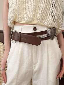 1件复古心形女士腰带，棕色宽腰带配饰，装饰腰带，腰链，朋克Y2K风格女士配饰 - 彩色 - 查看 2