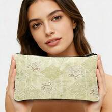 1个女士旅行化妆包，2D印花，便携式拉链化妆品和洗漱用品收纳袋，多用途，适合旅行、健身和日常使用 - 杏色 - 查看 1