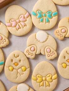 Juego de 4 piezas de cortadores de galletas de Pascua, sellos con diseño de conejo/huevo, sellos para galletas, moldes para hornear, herramientas para hacer galletas de postre, utensilios de cocina, moldes reutilizables, adecuados para manualidades DIY, regalos para fiestas de Pascua - Multicolor - Ver 8