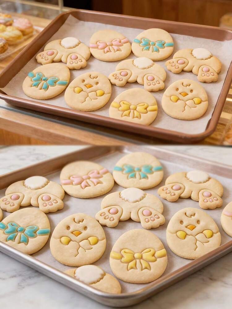 4件套复活节饼干模具套装，兔子/彩蛋图案印章，饼干印章，烘焙模具，甜点饼干制作工具，厨房小工具，可重复使用模具，适合DIY手工制作，复活节派对礼物 - 彩色 - 查看 8