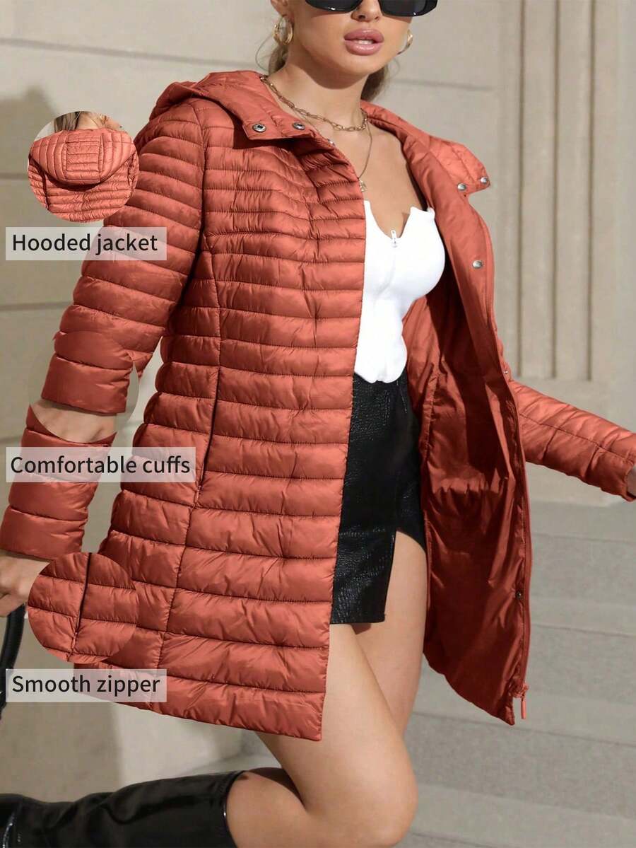 Giolshon 女士休闲连帽羽绒服,带口袋,轻便透气,适合日常穿着 - 酒紅色 - 查看 1