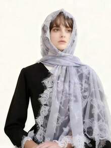 1pc Paisley Pattern Elegant Polyester 190cm Long New Custom Lace Hollow Scarf, Versatile Shawl For All Seasons - Mauve Purple - View 3