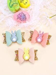 3pcs Easter Bunny Hair Bows For Girls Sparkling Glitter Bow Hair Clips Colorful Leather Bow Alligator Clips Teens Hair Accessories - Multicolor - View 7