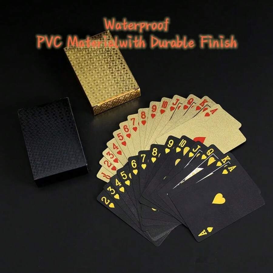 Cartas de juego de plástico creativas en negro y dorado, impermeables y plegables de PVC, adecuadas para póquer, mahjong, trucos de magia - Multicolor - Ver 1