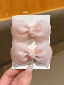 2pcs Pink Bow Hair Clips, Korean Fashion Hair Accessories Suitable For Everyday Use, Affordable - Pink - View 2