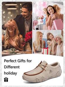 Salkin 全新时尚休闲设计师女士休闲鞋，手工运动鞋系带乐福鞋，轻便透气柔软舒适鞋，防滑耐用平底，仿麂皮外底，适合连衣裙、牛仔裤，适合中年、青年、学生、日常散步、徒步旅行、礼物、春/夏/秋季，加大码 - 米色 - 查看 12