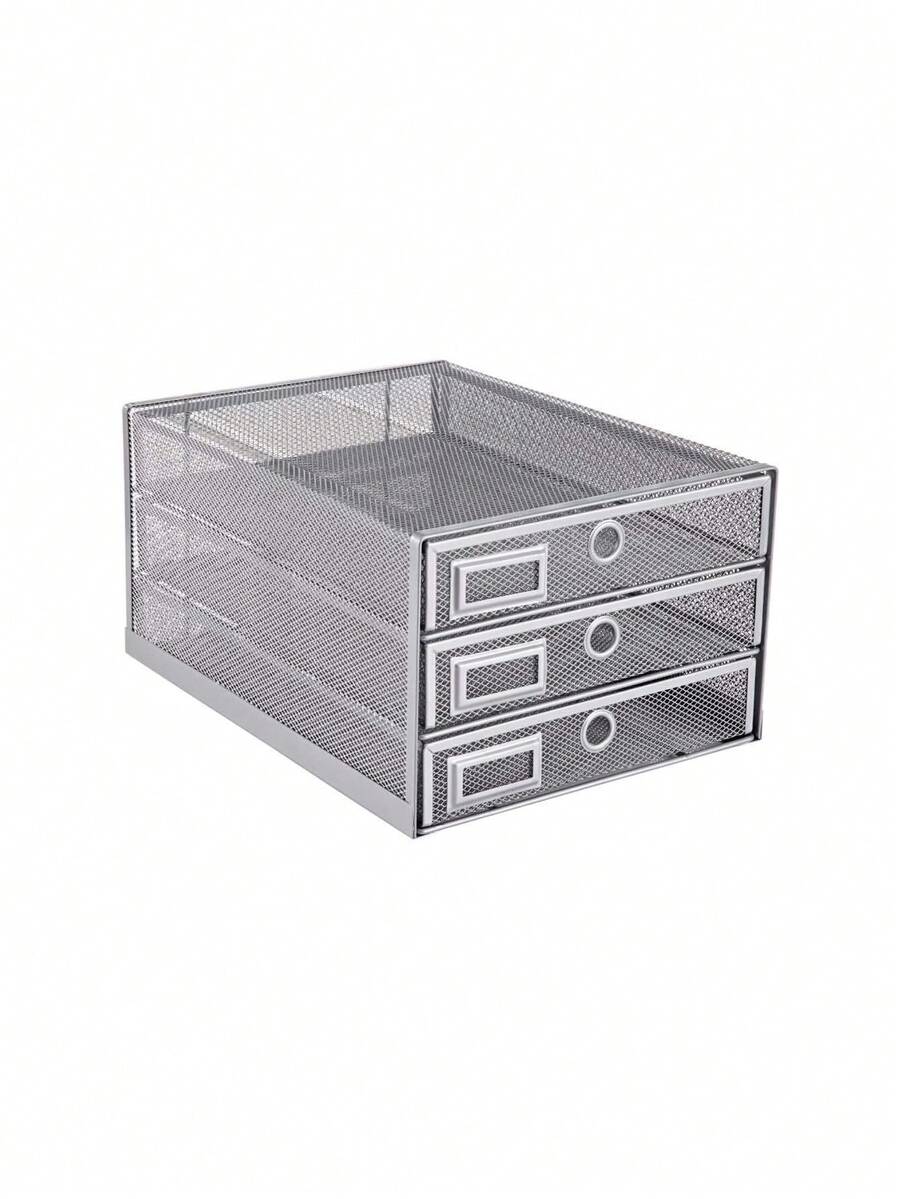 Organizador de escritorio de malla metálica Cajones deslizantes de 3 niveles Clasificador de papel/Multifuncional para cartas, documentos, correo, archivos, papel (Plata),40811759 - Naranja - Ver 1
