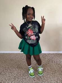 Girl's Cotton Round Neck T-Shirt, Casual And Comfortable Spring And Summer Short Sleeved Printed Top - màu đen - Xem 1