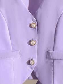 2pcs Girls Elegant Lady Academic Style Vest Top And Pleated Skirt Set, Spring/Summer - Purple - View 4