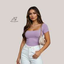 Set Of 4 Baby Look Blouses With Double Front Lining And Square Neckline. Simple. None. Vacation. Beach. - ĐEN/XANH DƯƠNG/VÀNG/TÍM NHẠT - Xem 4