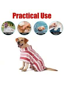 PETSIN 速干狗浴袍，条纹狗毛巾浴袍，超强吸水宠物浴袍，带可调节腹带，面料柔软 - 彩色 - 查看 5
