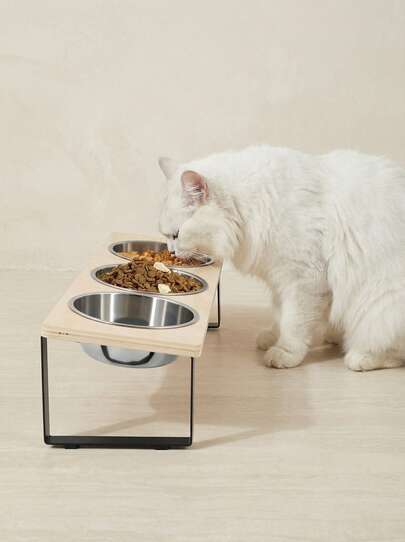 PETSIN Elevated Pet Bowls With 3 Stainless Steel Bowls, 15° Tilt Design To Prevent Vomiting, Food Water Bowls Suitable For Cats & Small Dogs