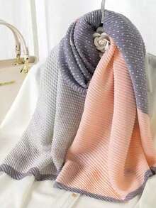 1pc New Pleated Polka Dot Print Color Block Casual Fashion Scarf Shawl Sunscreen Wrap, HEISE - Multicolor - View 5