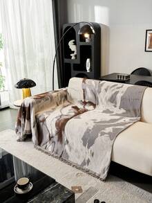 1pc Polyester Fabric Graffiti Pattern Sofa Cover Blanket, Pet-Friendly, Anti-Scratch, Non-Slip Sofa Protector, Machine Washable, For Bedroom, Office And Home Decor, All Season - Khaki - View 8