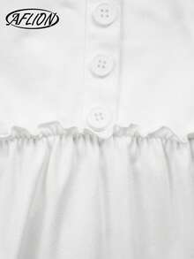 Aflion Áo thun ngắn tay nữ mùa xuân/hè phối ren, bèo nhún, kiểu dáng tối giản, màu trắng cơ bản, thích hợp cho các buổi đi chơi, hẹn hò, mua sắm, lễ hội và tiệc tùng. - trắng - Xem 4