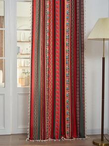 1pc Bohemian Style Geometric Pattern 3-Side Lace Trim Window Curtain/Sheer, Suitable For Various Occasions - Multicolor - View 6