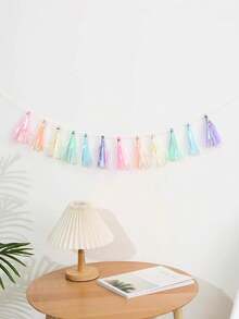 1 Peça Guirlanda de Borlas Macias - Flâmula de Borlas Multicoloridas (12 Borlas de Papel), Sem Necessidade de DIY, Adequada para Aniversário, Chá de Bebê, Cenário de Fotos e Decoração Suave de Festa, Suprimentos para Festa de Páscoa - Multicolorido - Visão 5