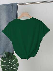 St. Patrick's Day Theme, Fully Sequined Green Four-Leaf Clover Print Women's T-Shirt - Green - View 2