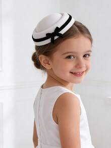 1件儿童薄纱花朵头纱茶会迷你帽，适合女孩日常穿着和拍照 - 蝴蝶結 - 查看 1