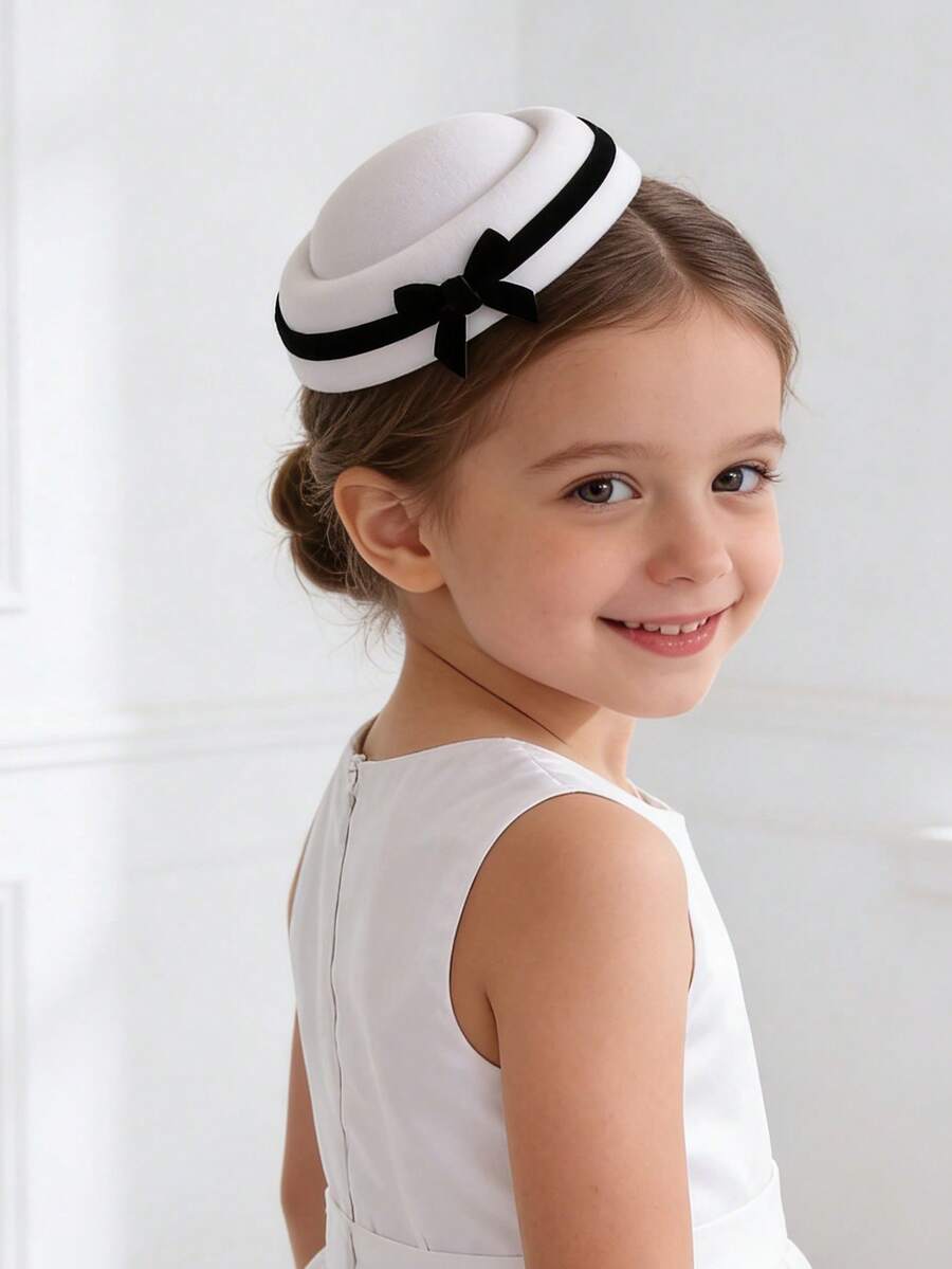 1件儿童薄纱花朵头纱茶会迷你帽，适合女孩日常穿着和拍照 - 蝴蝶結 - 查看 1