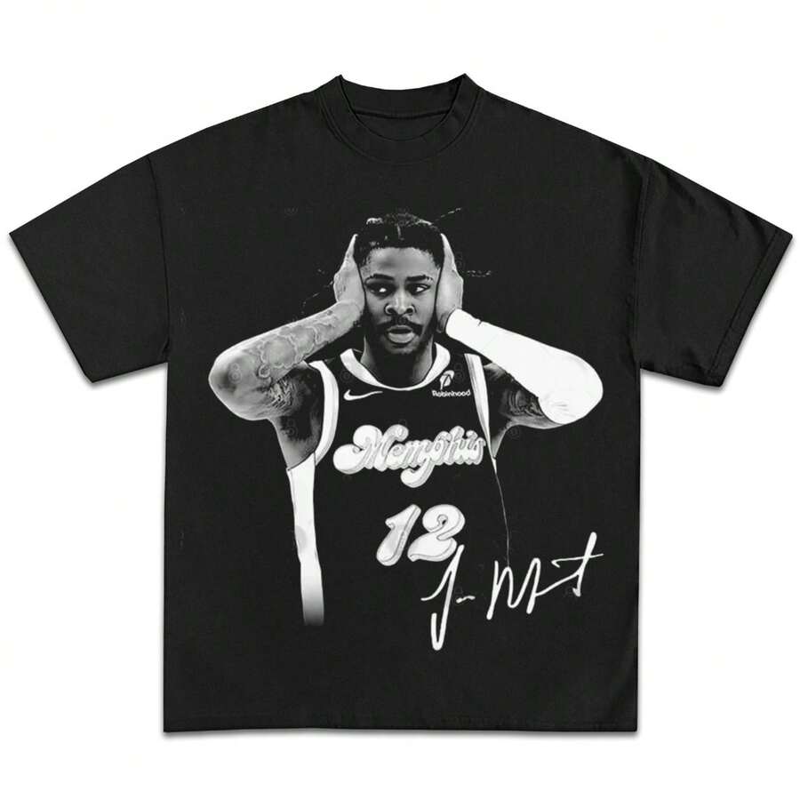 Ja Morant Hands On Head Vintage Graphic T-Shirt Collection _ Basketball Streetwear Y2K _ Premium Quality Shirt - 黑色 - 查看 1
